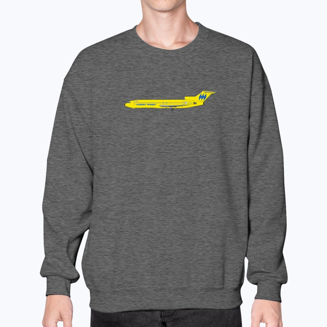 Hughes Airwest B727 Unisex Sweatshirt - Dark Heather - Model