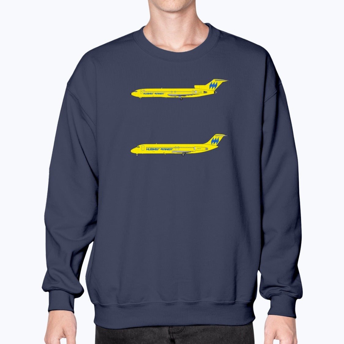 Hughes Airwest DC-9, B727 Unisex Sweatshirt - Navy - Model
