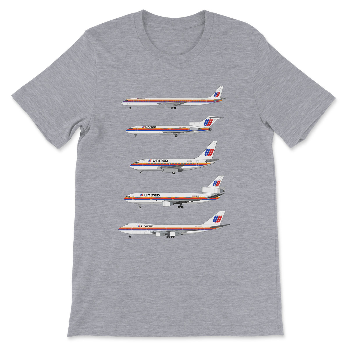 United Airlines DC-8, B727, B737, DC-10, B747 Unisex T-Shirt - Athletic Heather