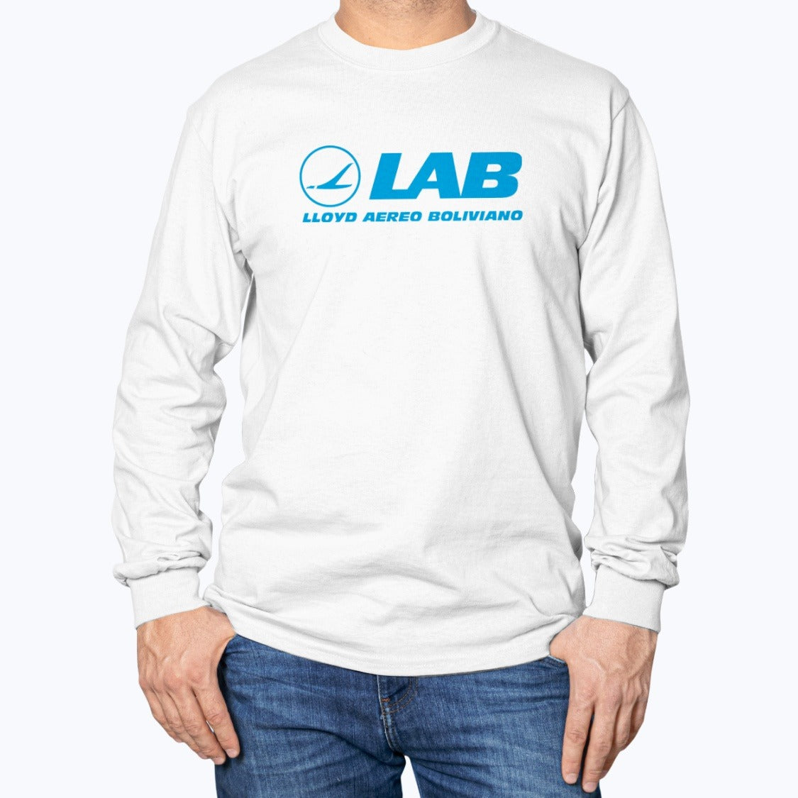 Lloyd Aereo Boliviano Unisex Long Sleeve T-Shirt - White - Model