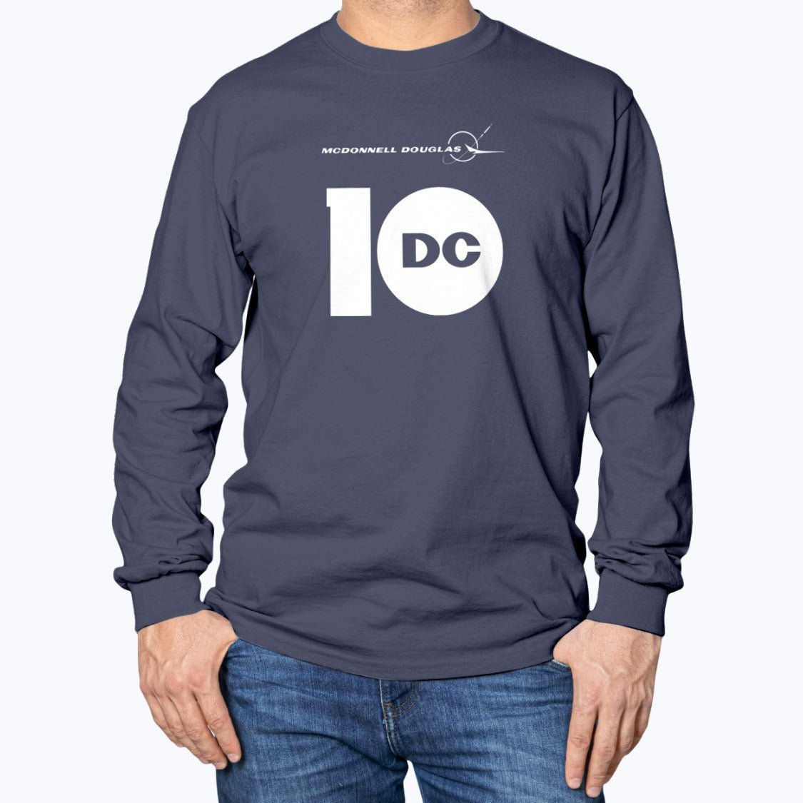 McDonnell Douglas DC-10 Unisex Long Sleeve T-Shirt - Navy - Model
