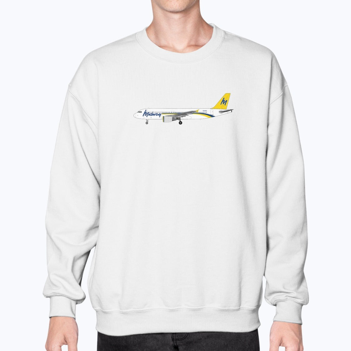 Midway Airlines A320 Unisex Sweatshirt - White - Model
