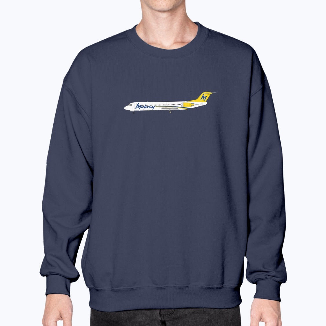 Midway Airlines Fokker 100 Unisex Sweatshirt - Navy - Model