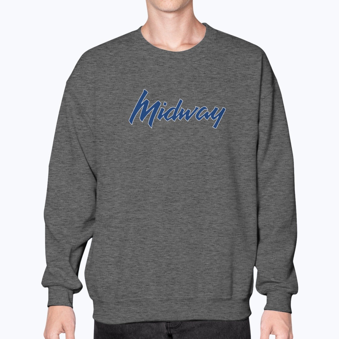 Midway Airlines Unisex Sweatshirt - Dark Heather - Model