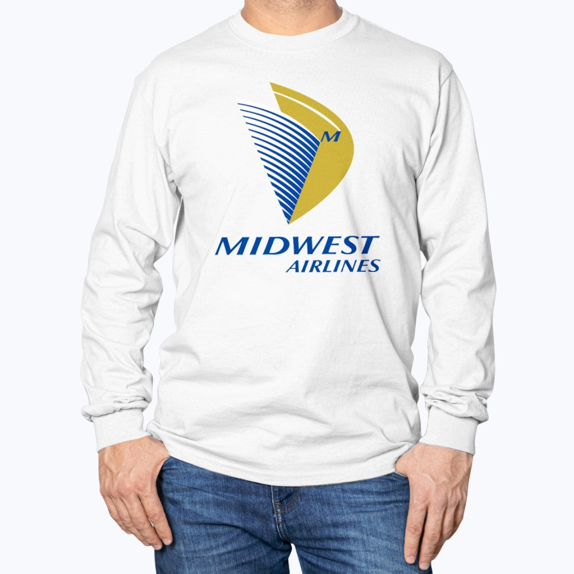 Midwest Airlines Unisex Long Sleeve T-Shirt - White - Model