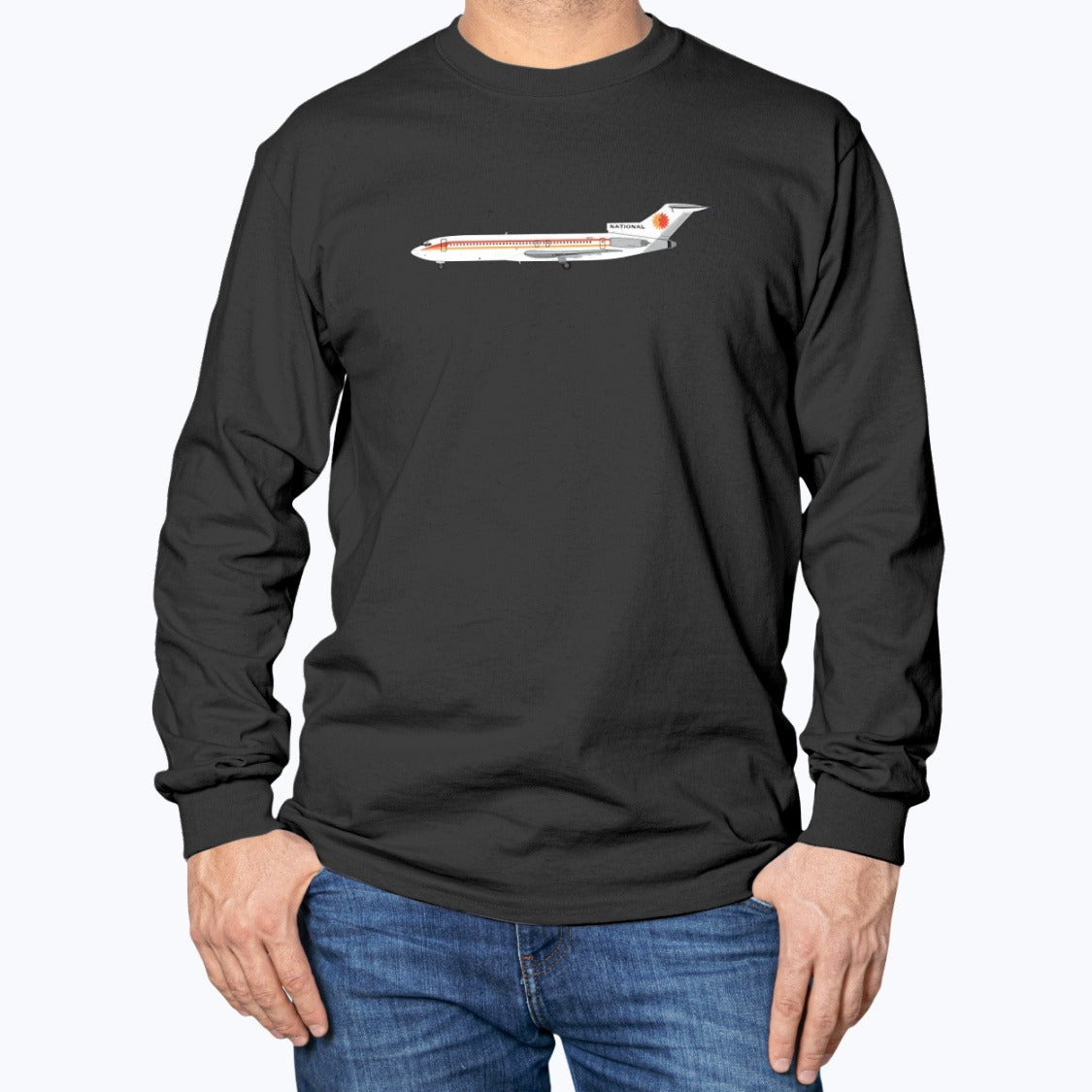 National Airlines B727 Unisex Long Sleeve T-Shirt - Black - Model