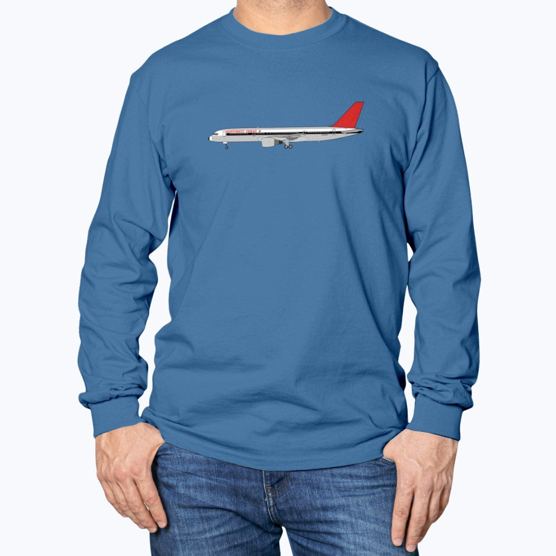 Northwest Orient Airlines B757-200 Unisex Long Sleeve T-Shirt - Royal Blue - Model