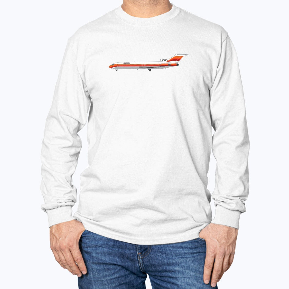 PSA Pacific Southwest Airlines B727 Unisex Long Sleeve T-Shirt - White - Model