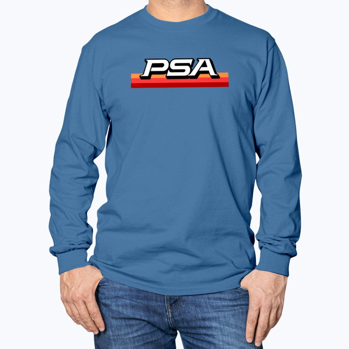 PSA Unisex Long Sleeve T-Shirt - Royal Blue - Model
