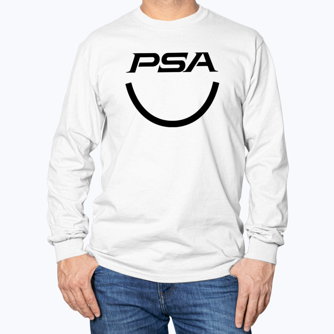 PSA Unisex Long Sleeve T-Shirt - White - Model
