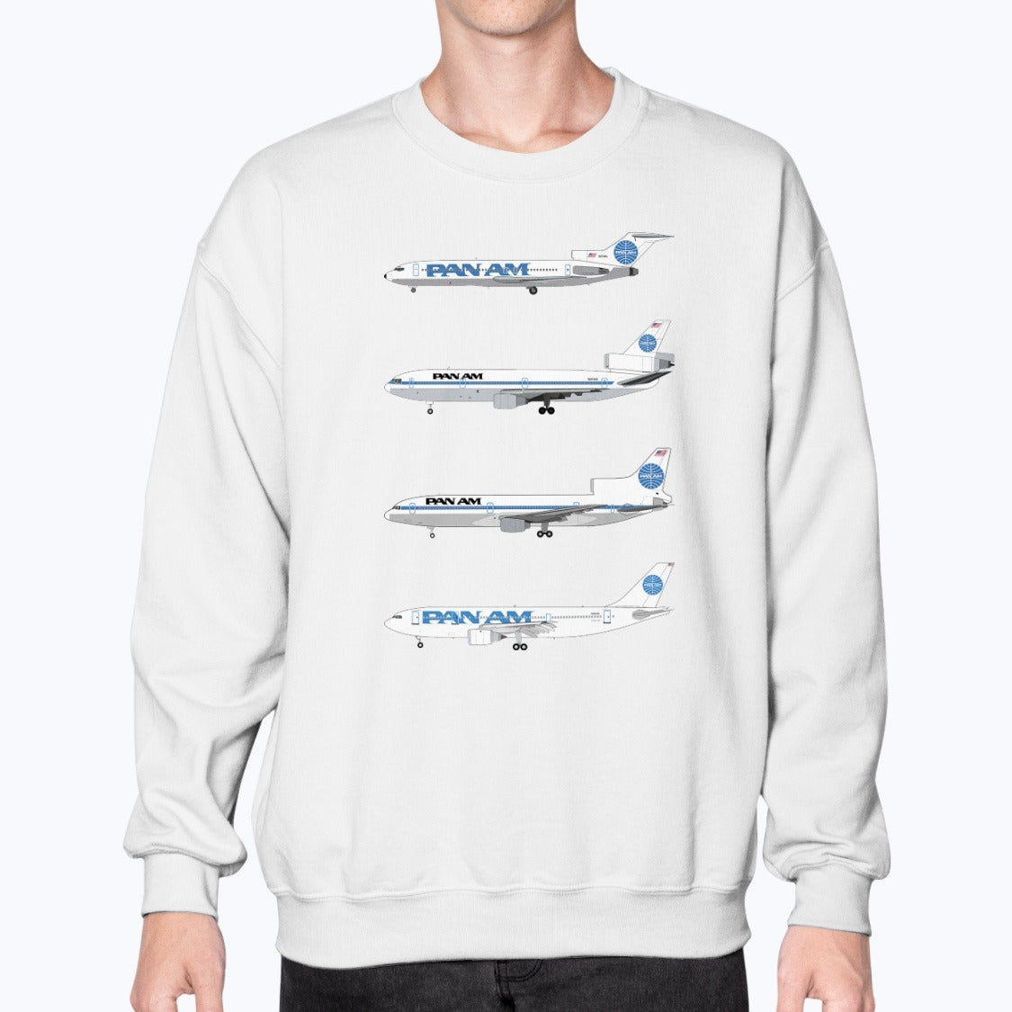Pan Am B727, DC-10, L-1011, A300 Unisex Sweatshirt - White - Model