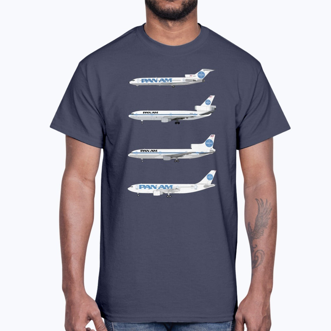 Pan Am B727, DC-10, L-1011, A300 Unisex T-Shirt - Navy - Model