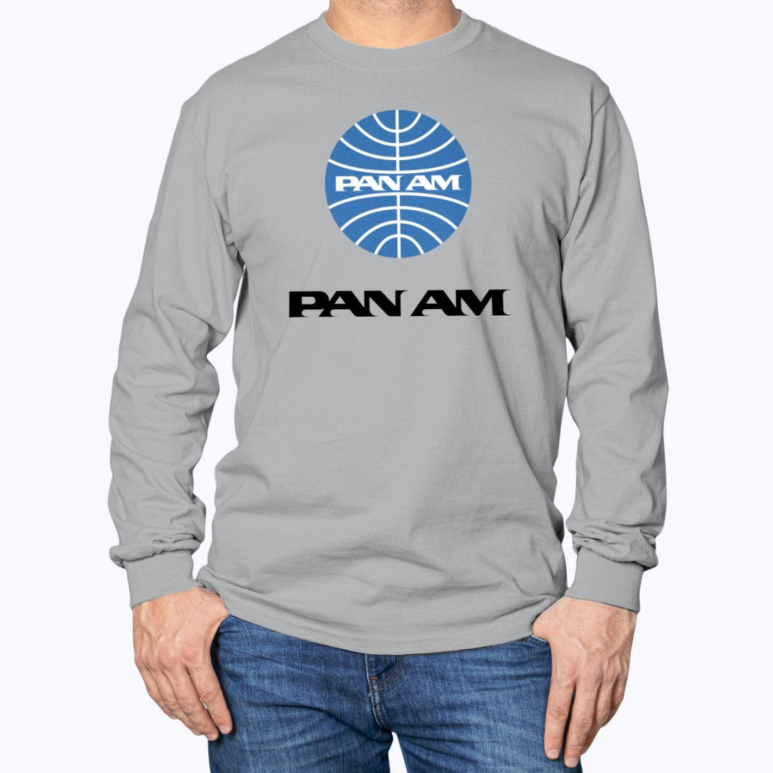Pan Am Unisex Long Sleeve T-Shirt - Sport Grey - Model
