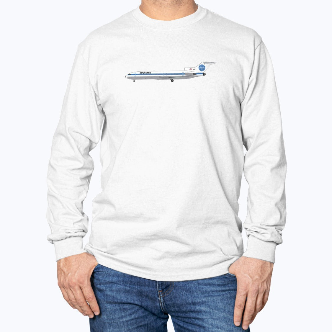 Pan American World Airways B727 Unisex Long Sleeve T-Shirt - White - Model