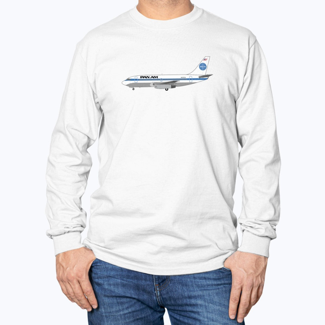 Pan American World Airways B737-200 Unisex Long Sleeve T-Shirt - White - Model