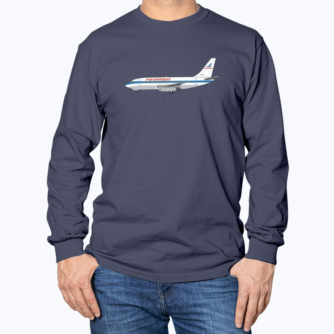 Piedmont Airlines B737-200 Unisex Long Sleeve T-Shirt - Navy - Model