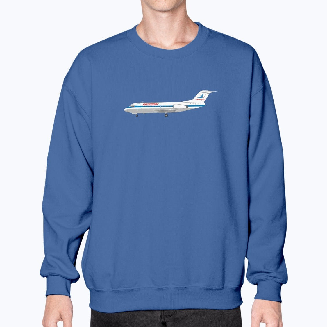 Piedmont Airlines F28 Unisex Sweatshirt - Royal Blue - Model