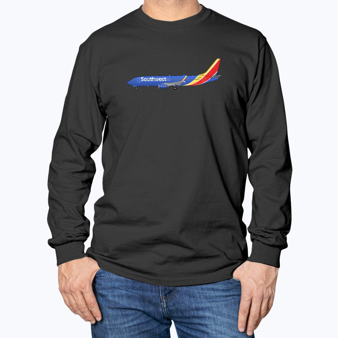 Southwest Airlines B737-800 Unisex Long Sleeve T-Shirt - Black - Model
