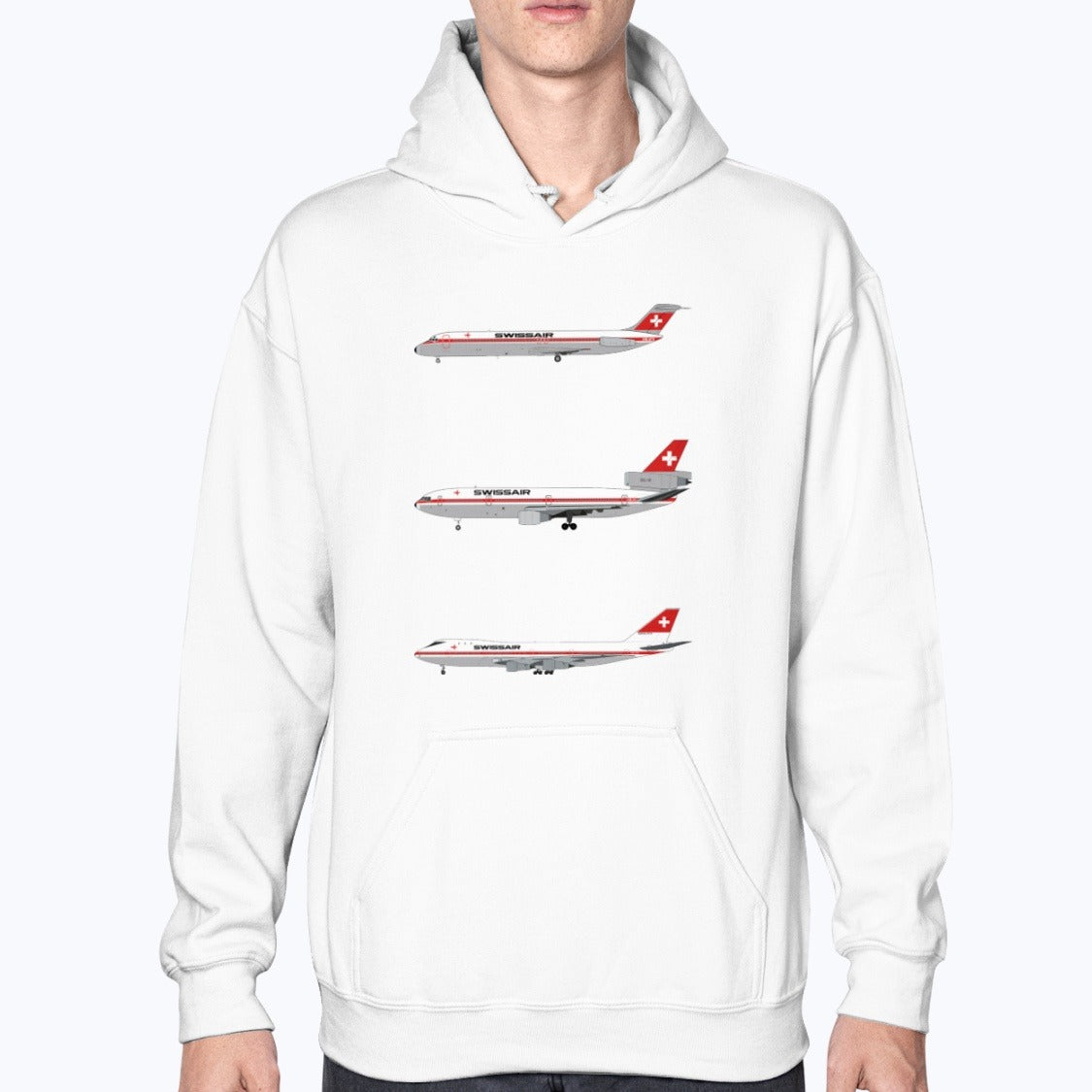 Swissair DC-9-32, DC-10, B747-200 Unisex Hoodie - White - Model