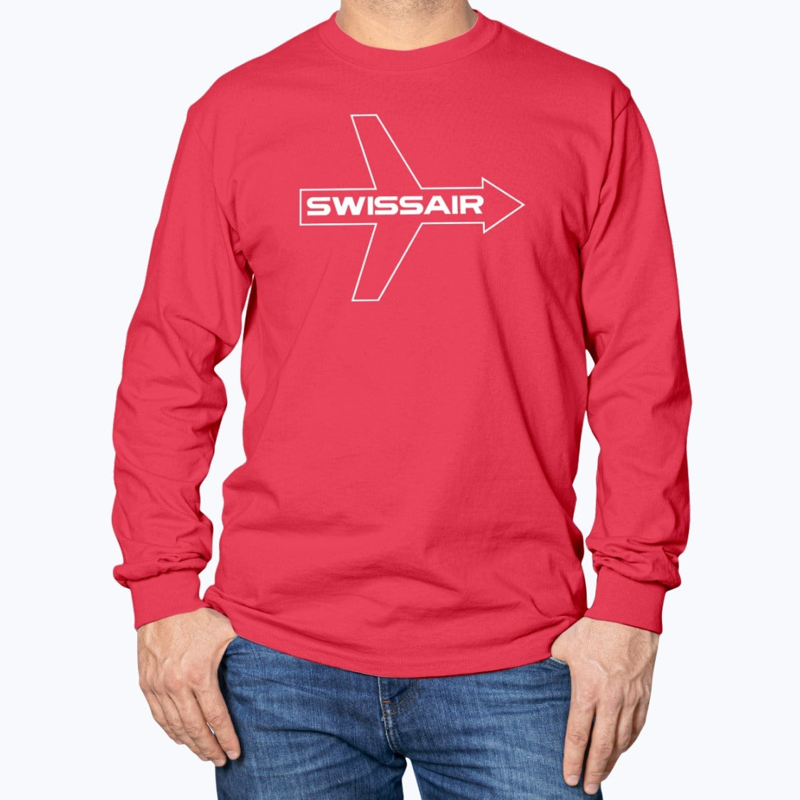 Swissair Unisex Long Sleeve T-Shirt - Red - Model