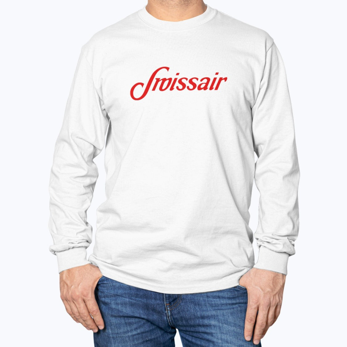 Swissair Unisex Long Sleeve T-Shirt - White - Model
