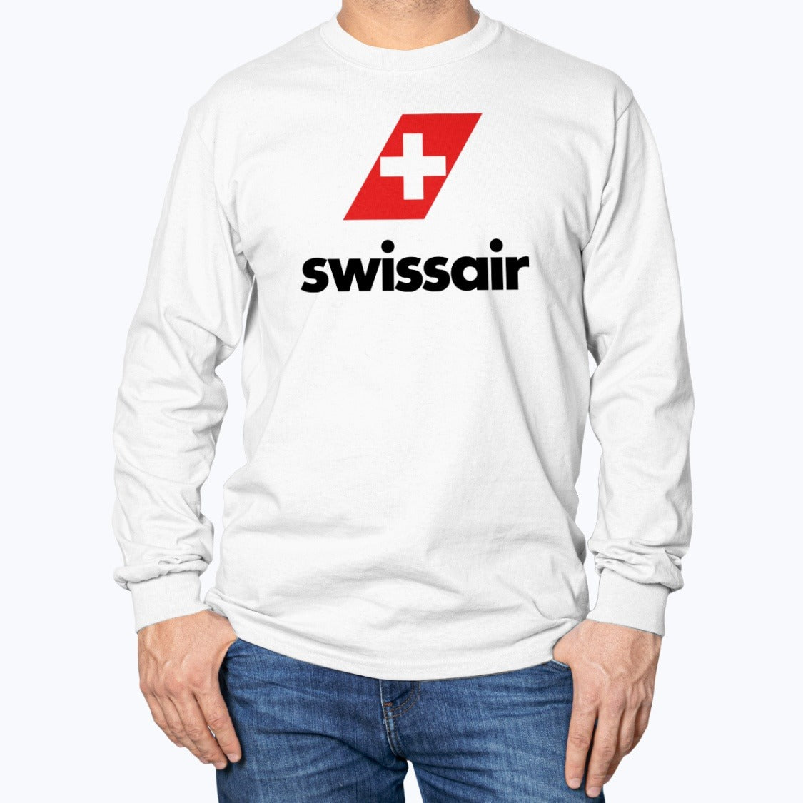 Swissair Unisex Long Sleeve T-Shirt - White - Model