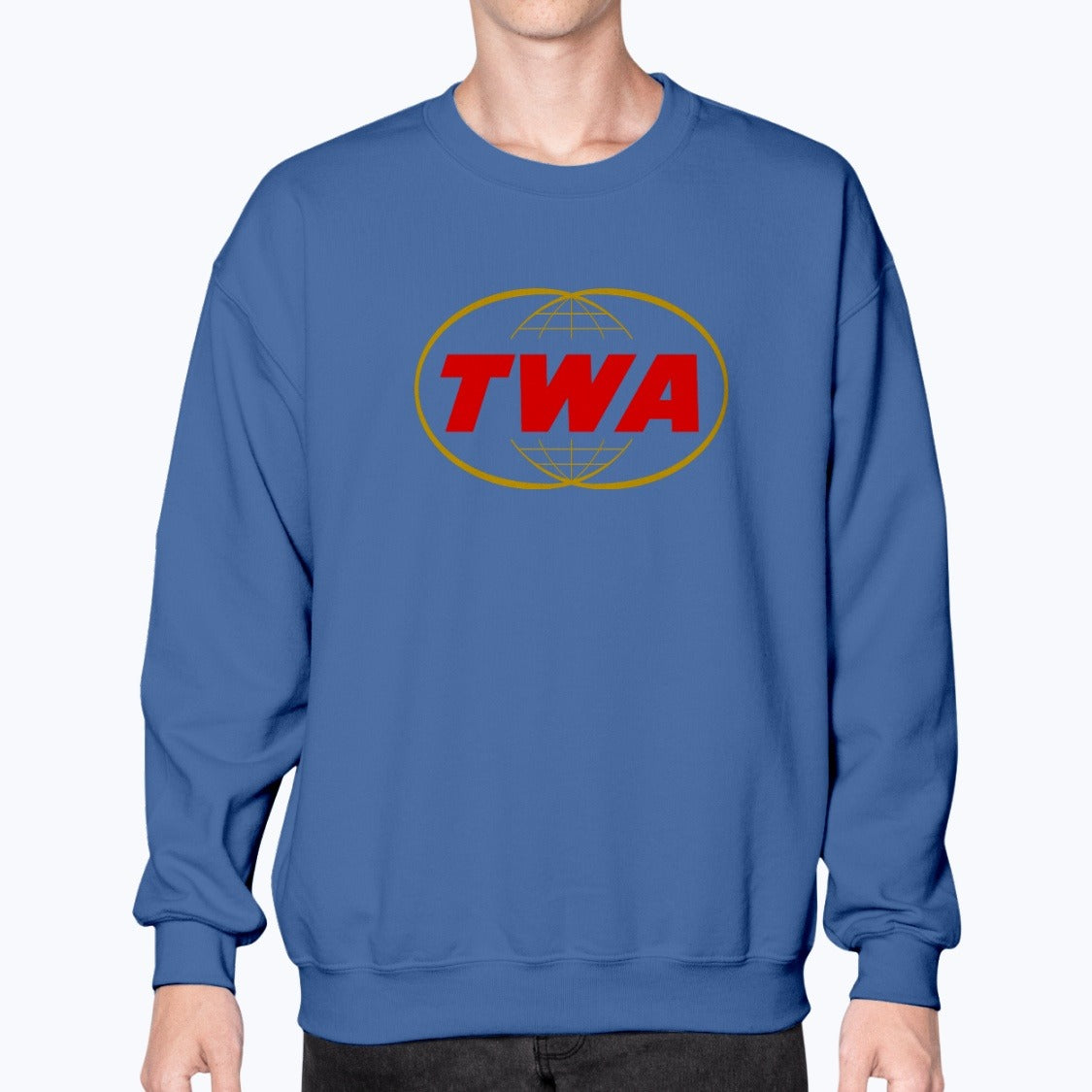 Trans World Airlines Unisex Sweatshirt - Royal Blue - Model