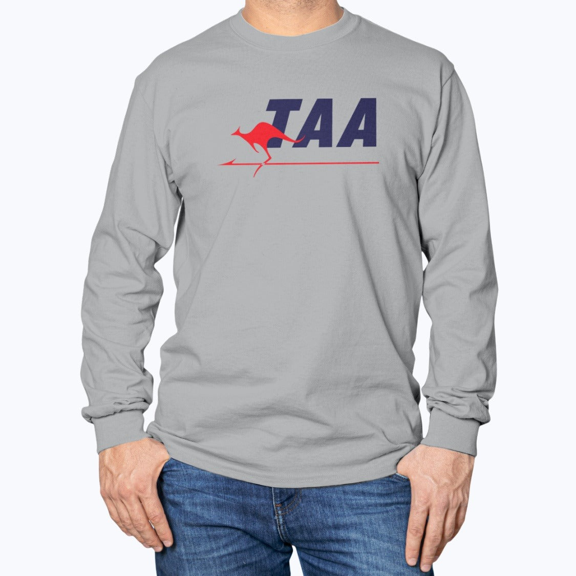 Trans Australia Airlines Unisex Long Sleeve T-Shirt - Sport Grey - Model