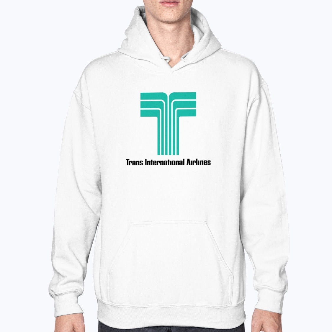 Trans International Airlines Unisex Hoodie - White - Model