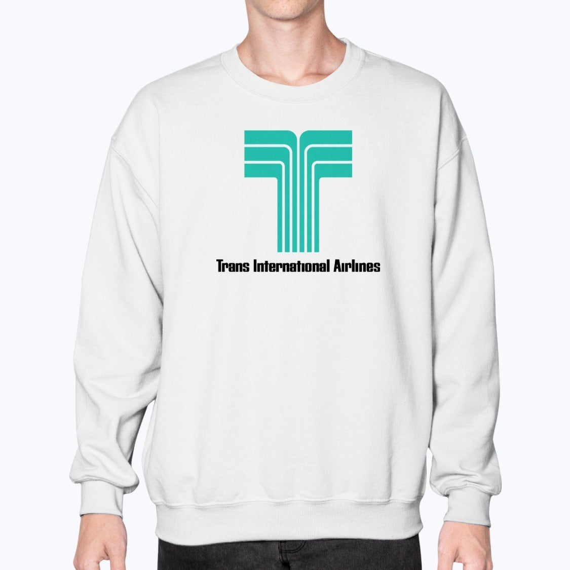 Trans International Airlines Unisex Sweatshirt - White - Model