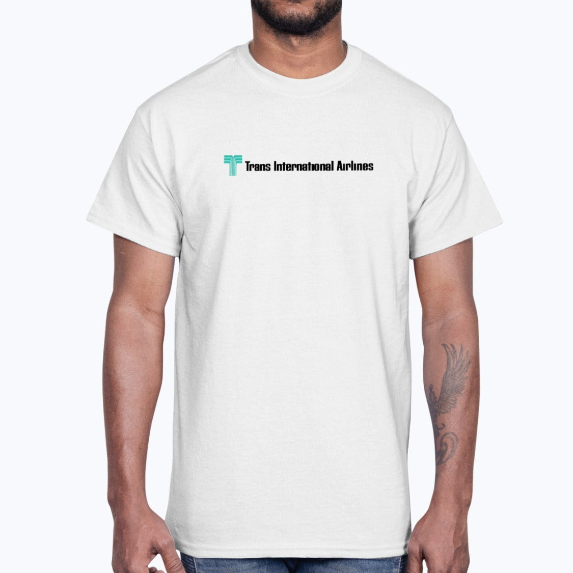 Trans International Airlines Unisex T-Shirt - White - Model