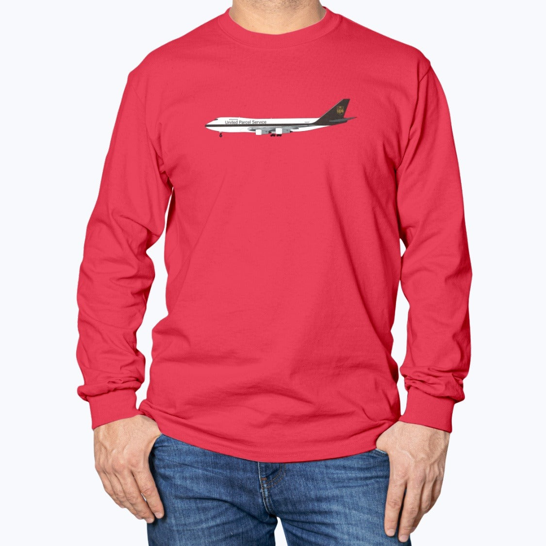 UPS B747-200 Unisex Long Sleeve T-Shirt - Red - Model
