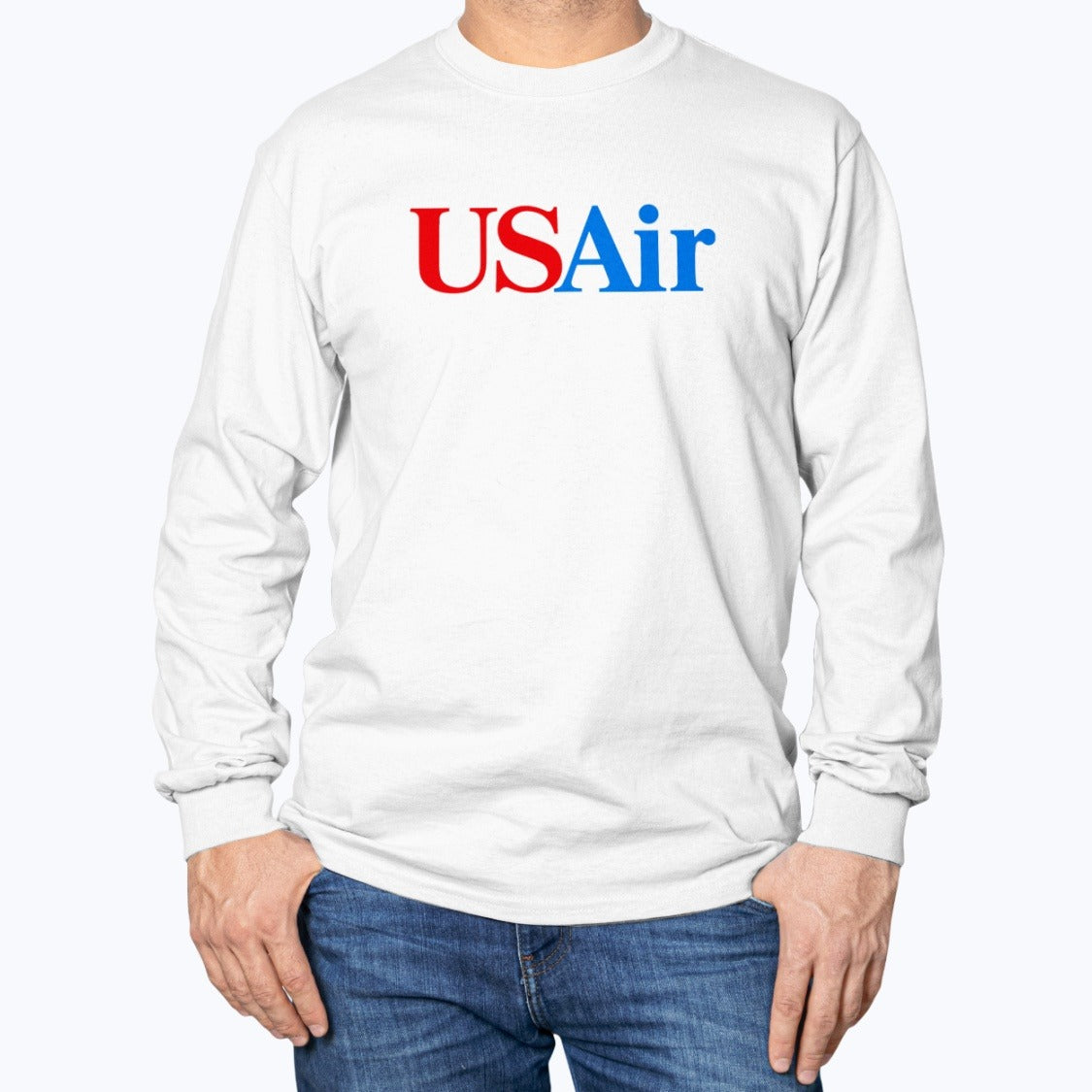 USAir Unisex Long Sleeve T-Shirt - White - Model