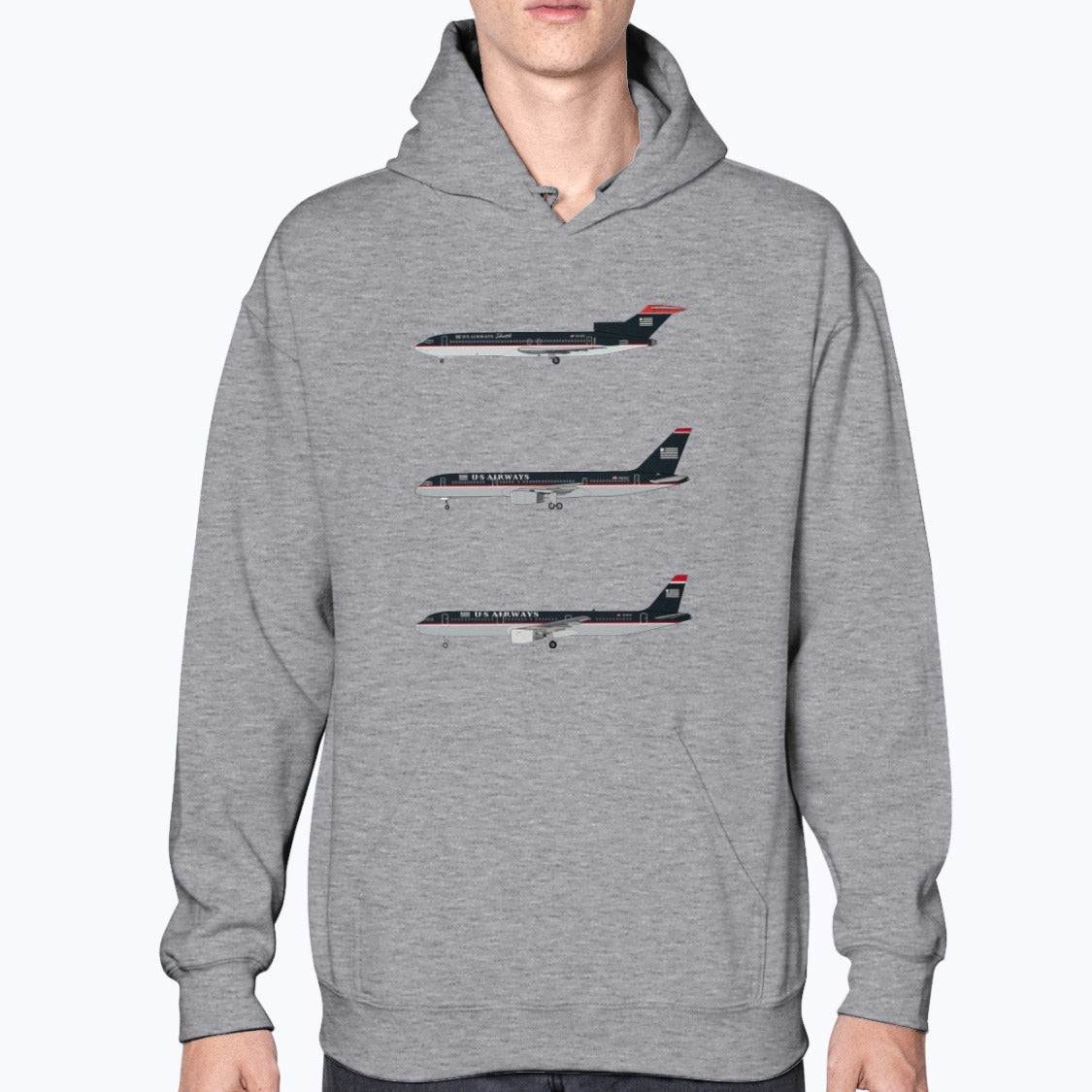 US Airways B727, B757, A321 Unisex Hoodie - Sport Grey - Model