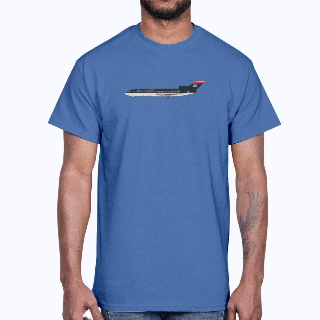 US Airways B727 Unisex T-Shirt - Royal Blue - Model
