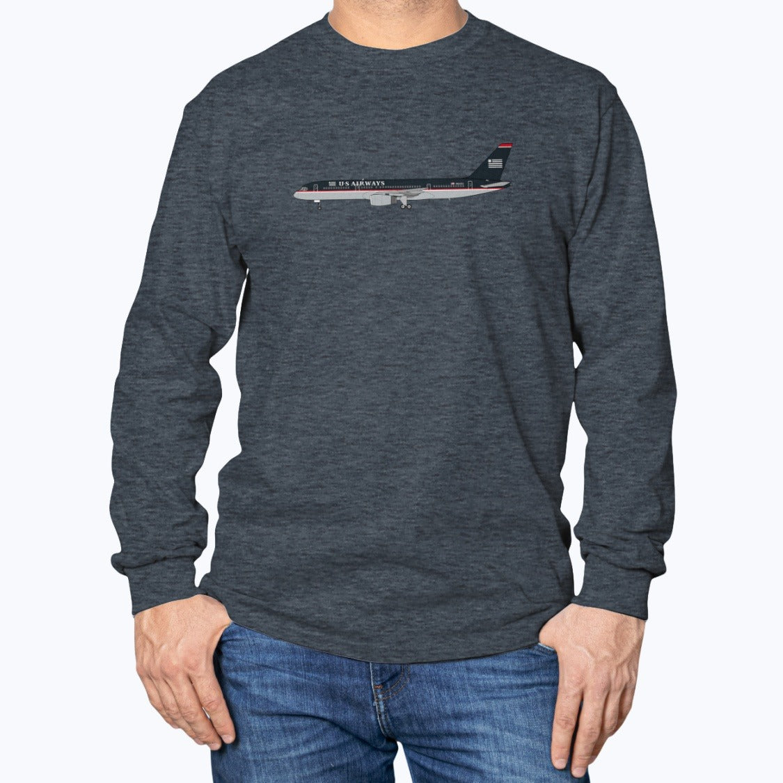 US Airways B757-200 Unisex Long Sleeve T-Shirt - Dark Heather - Model