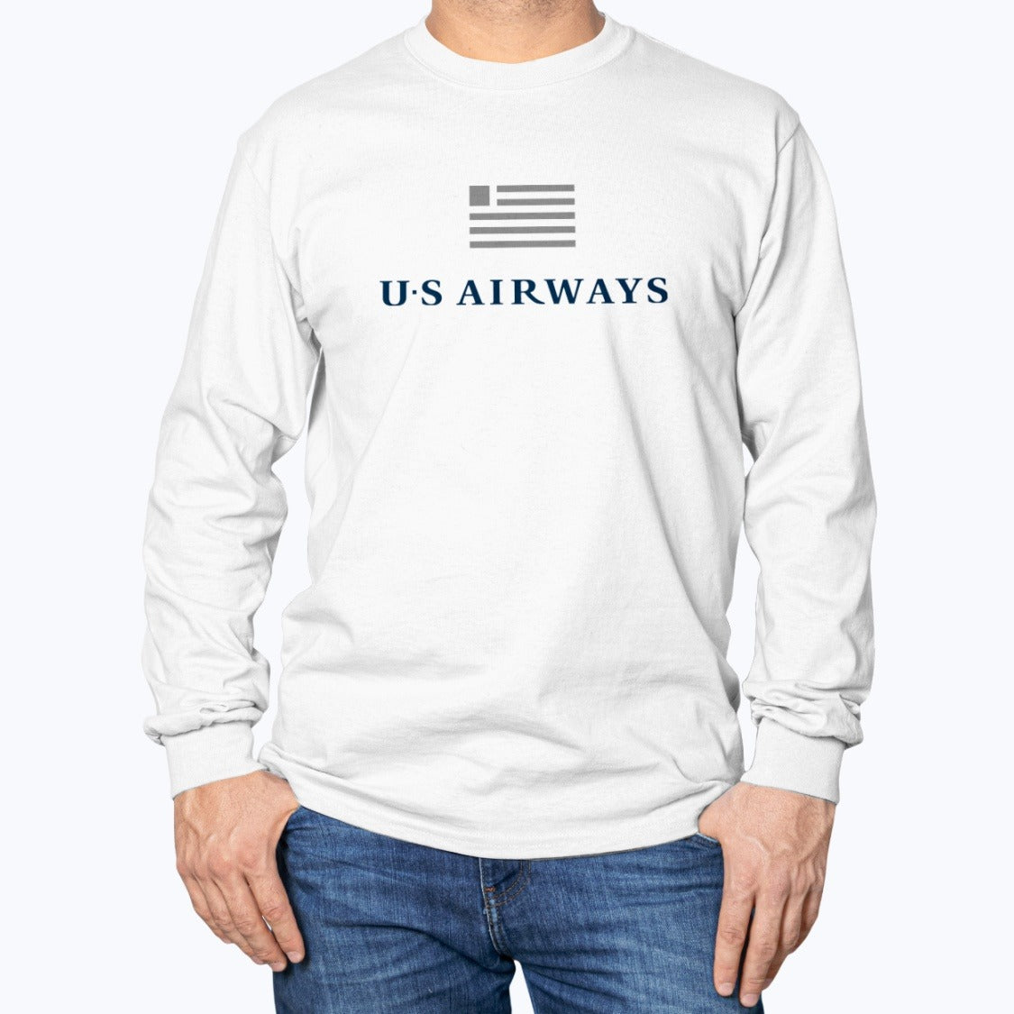 US Airways Unisex Long Sleeve T-Shirt - White - Model