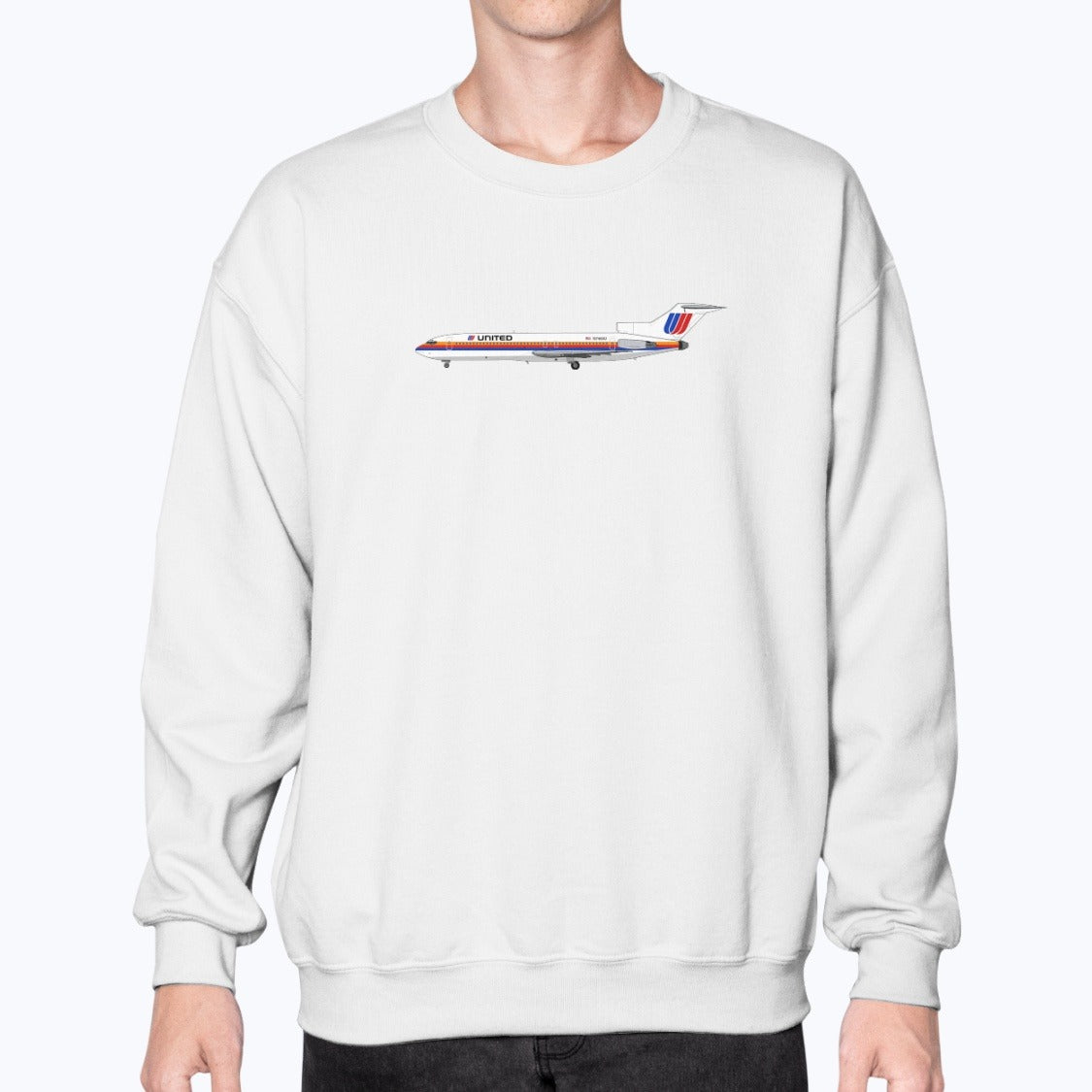 United Airlines B727 Unisex Sweatshirt - White - Model