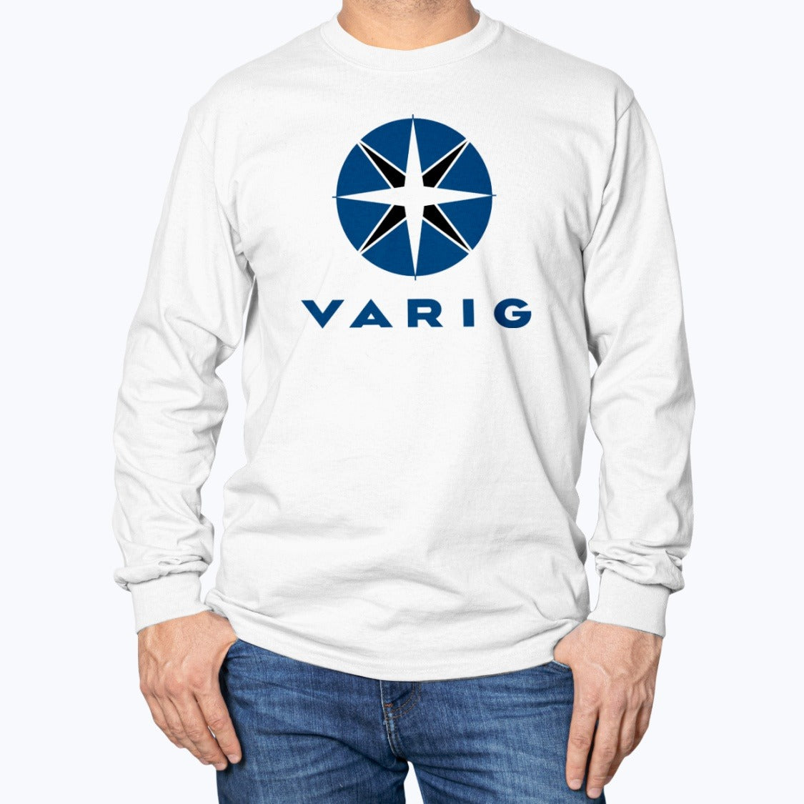 Varig Unisex Long Sleeve T-Shirt - White - Model