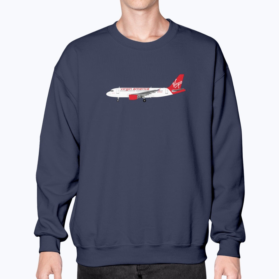 Virgin America A319 Unisex Sweatshirt - Navy - Model