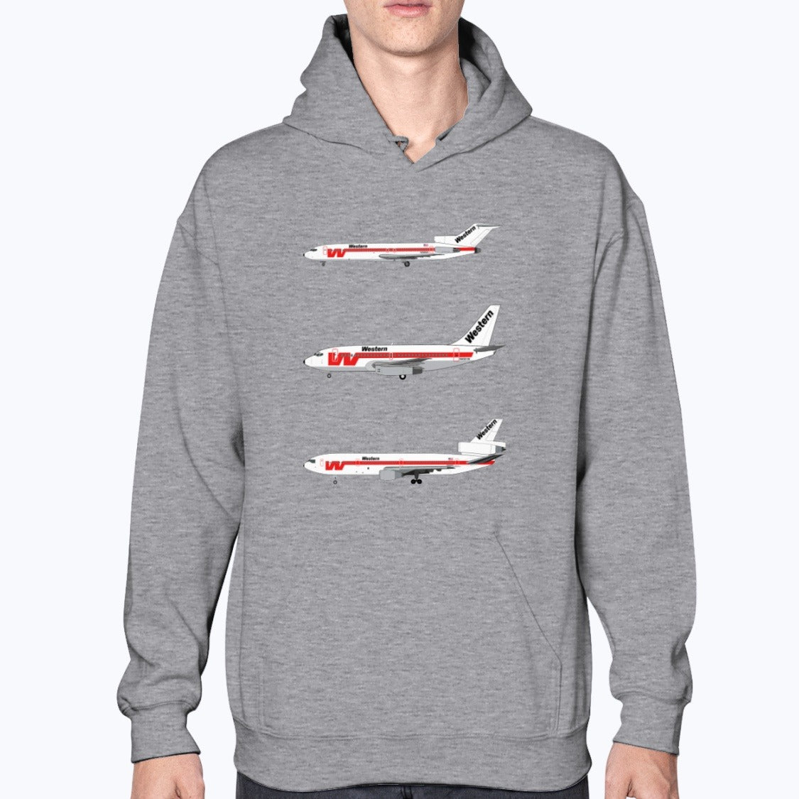 Western Airlines B727, B737, DC-10 Unisex Hoodie - Sport Grey - Model