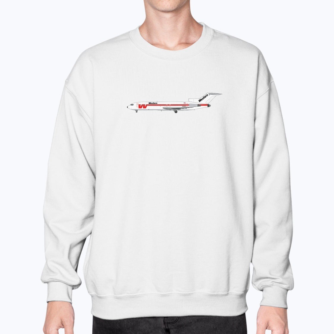 Western Airlines B727 Unisex Sweatshirt - White - Model