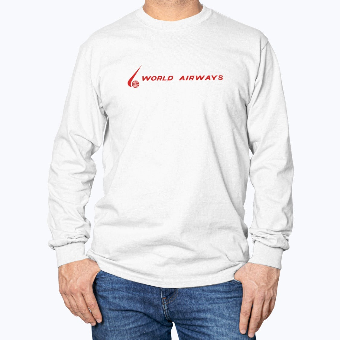 World Airways Unisex Long Sleeve T-Shirt - White - Model
