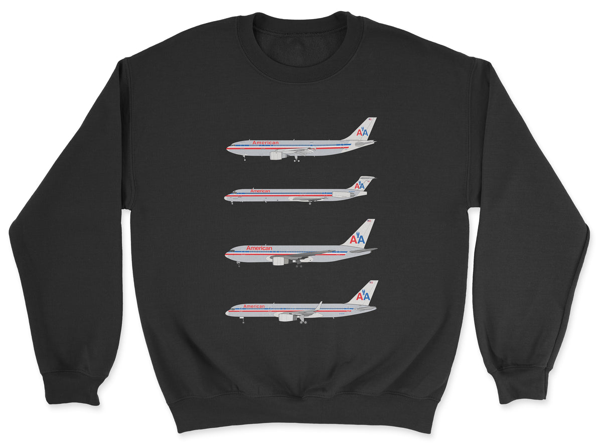American Airlines A300, MD-80, B767, B757 Unisex Sweatshirt - Black