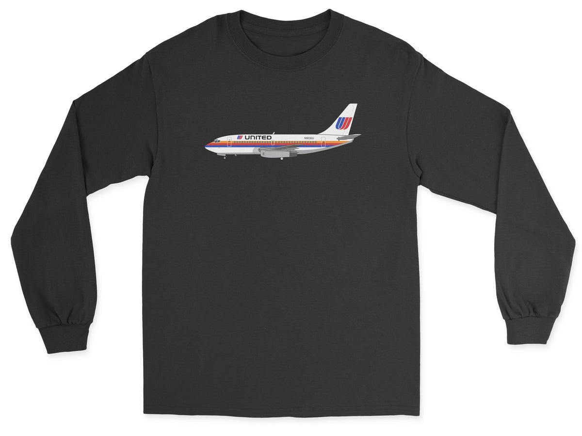 United Airlines Boeing 737 Unisex Long Sleeve T-Shirt - Black