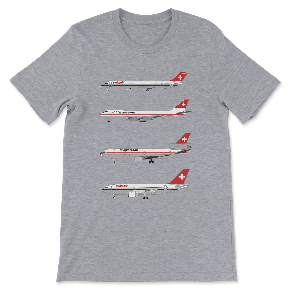 Swissair DC-9, B747, DC-10, A310 Unisex T-Shirt - Athletic Heather