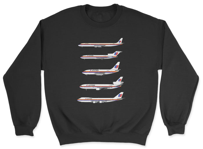 United Airlines DC-8, B727, B737, DC-10, B747 Unisex Sweatshirt - Black
