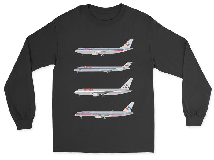 American Airlines A300, MD-80, B767, B757 Unisex Long Sleeve T-Shirt - Black