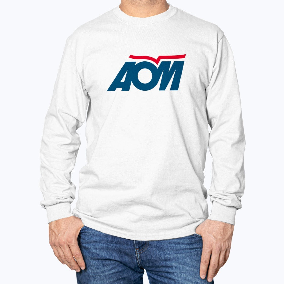 AOM French Airlines Unisex Long Sleeve T-Shirt - White - Model