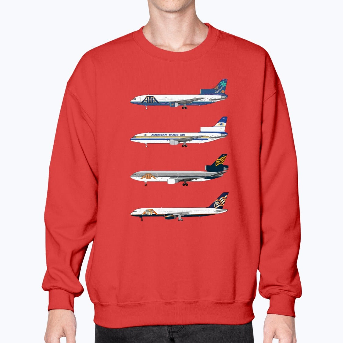 ATA Airlines L-1011, L-1011, DC-10, B757-200 Unisex Sweatshirt - Red - Model